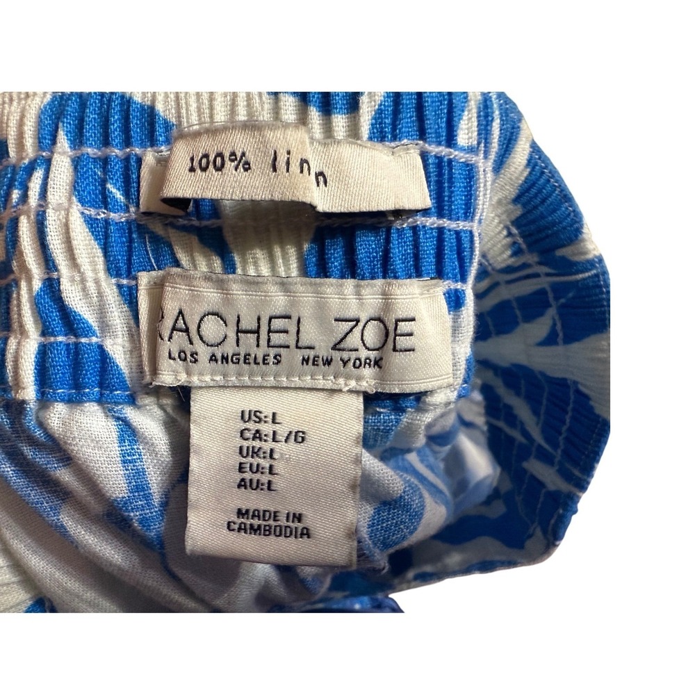 Rachel Zoe Blue and Cream Wide Leg Linen Pants - Size L - Picture 5 of 5